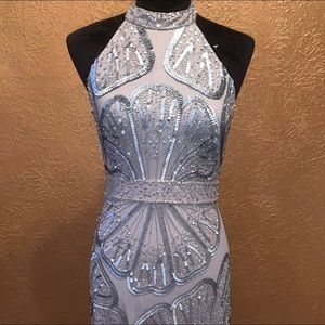 Gorgeous silver fitted mock neck formal